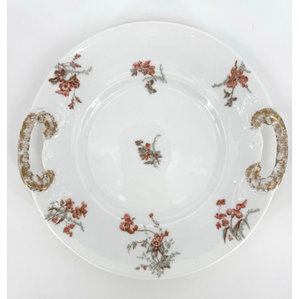 Jean Pouyat Limoges France Hand-Painted Floral Porcelain Cake Platter Handles